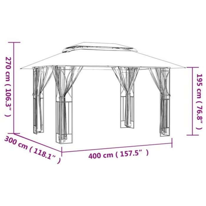 Vidaxl Tonnelle de jardin 400x300x270 cm anthracite - 32% de remise