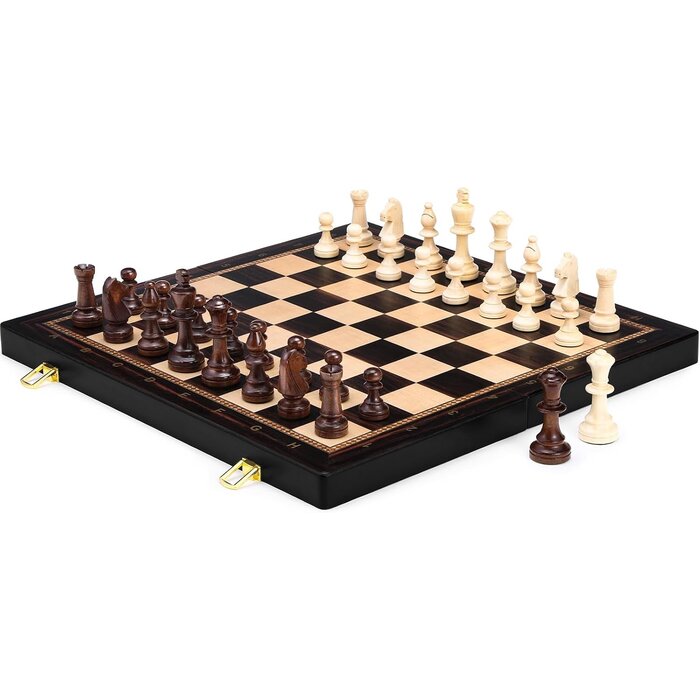 Jeu d'échecs en bois 48x48 cm, 34 pièces lestées - 33% de remise