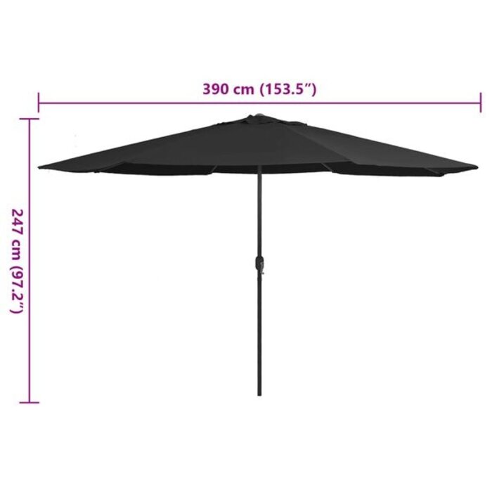 Parasol de jardin noir 390 cm - Mât en métal - 34% de remise