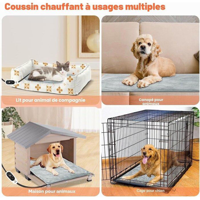 Tapis chauffant XL 90x60 cm pour animaux - Gris clair - 33% de remise