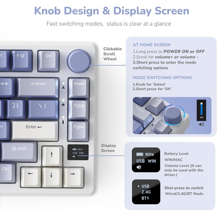 Clavier mécanique gaming 75% AZERTY, Lavande, Sans fil - 34% de remise