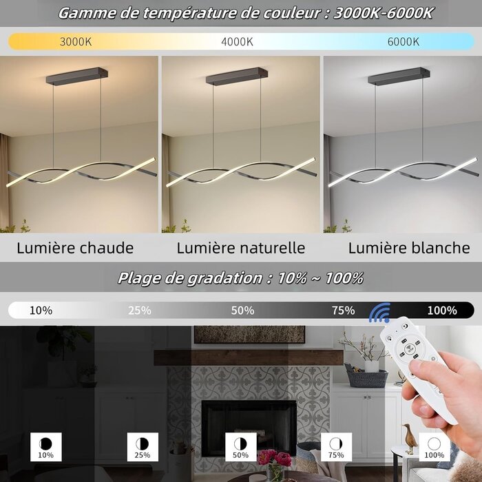 Suspension LED rectangulaire 120cm - Dimmable - Télécommande - 34% de remise