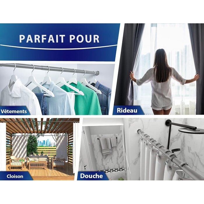 Tringle à rideau télescopique 210-260 cm gris - 31% de remise