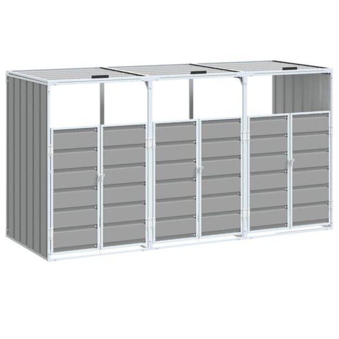 Abri pour 3 poubelles en acier gris - 216x81x115 cm - 37% de remise