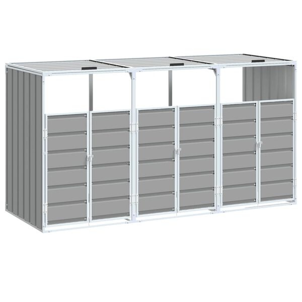 Abri pour 3 poubelles en acier gris - 216x81x115 cm - 37% de remise
