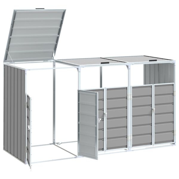 Abri pour 3 poubelles en acier gris - 216x81x115 cm - 37% de remise