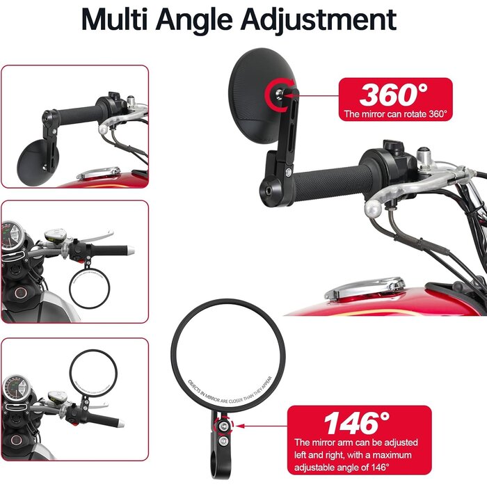 Rétroviseurs Moto Rond Noir 10,2 cm - Homologués E24 - 33% de remise