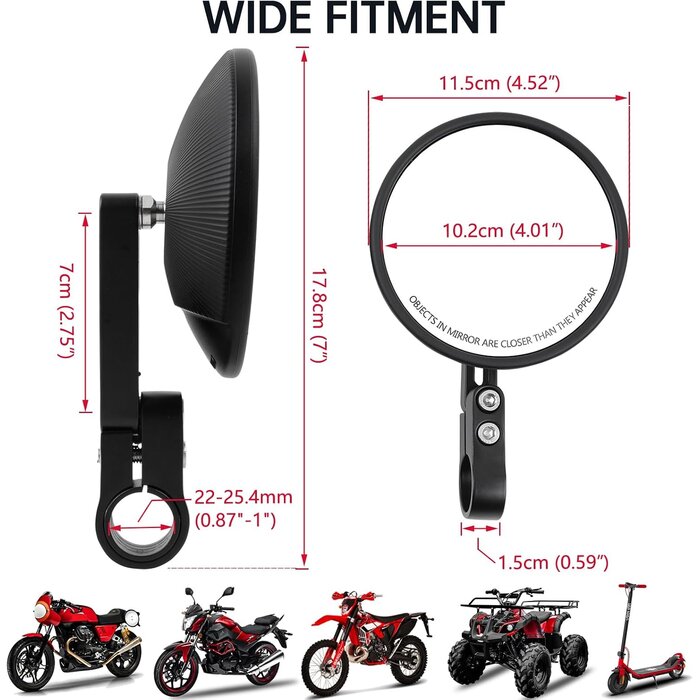 Rétroviseurs Moto Rond Noir 10,2 cm - Homologués E24 - 33% de remise