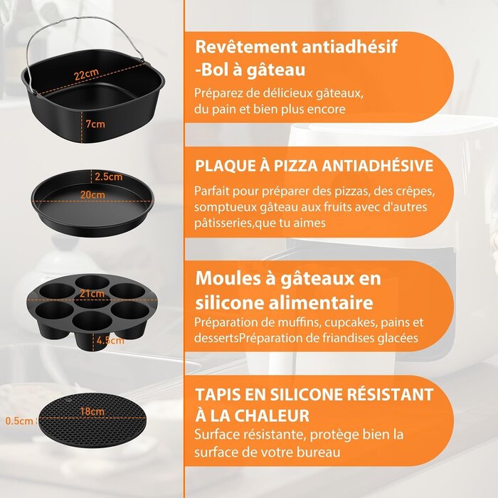 Kit 11 accessoires pour friteuse à air 22x22 cm - 30% de remise