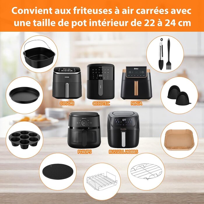 Kit 11 accessoires pour friteuse à air 22x22 cm - 30% de remise