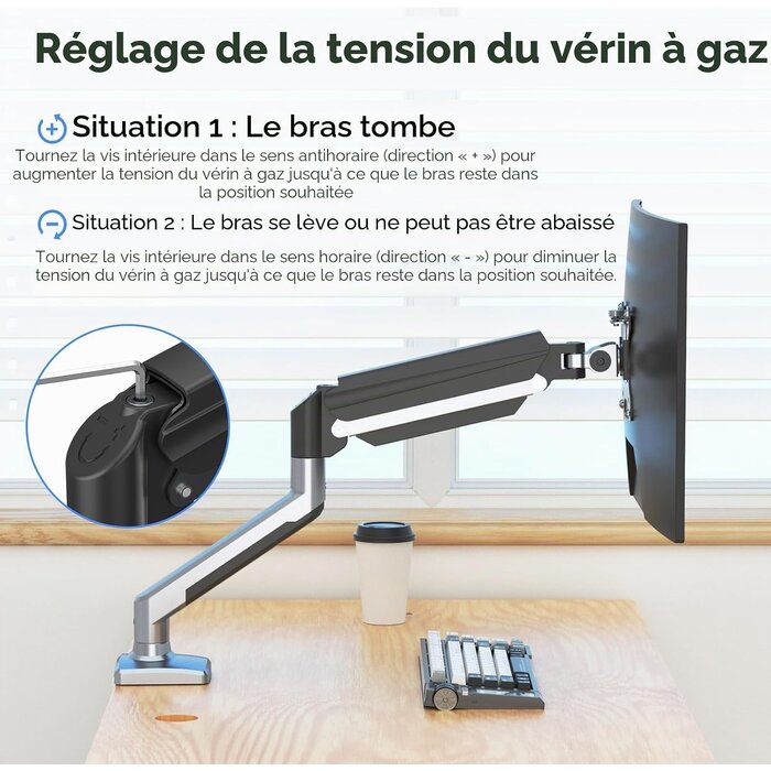 Bras articulé pour écran 13-32 pouces - Support vérin à gaz - 30% de remise
