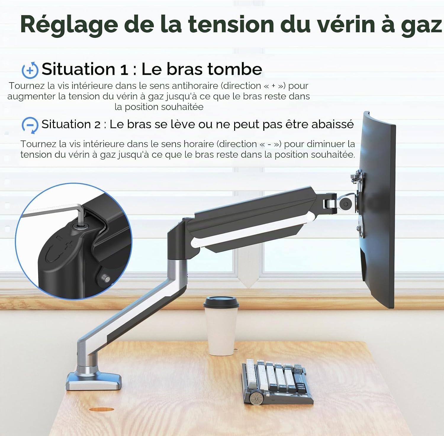 Bras articulé pour écran 13-32 pouces - Support vérin à gaz - 30% de remise