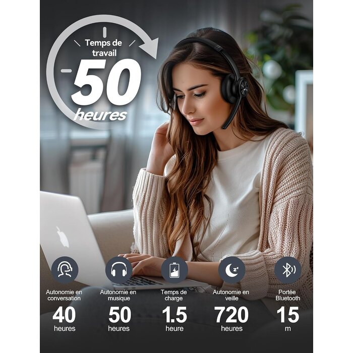 Casque sans fil Bluetooth à réduction de bruit - 27% de remise