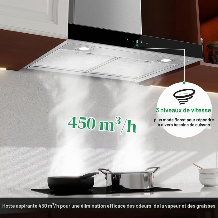 Hotte aspirante murale 60 cm A+++ Inox - 30% de remise