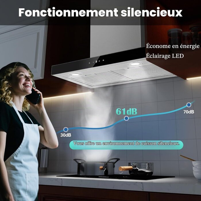 Hotte aspirante murale 60 cm A+++ Inox - 30% de remise