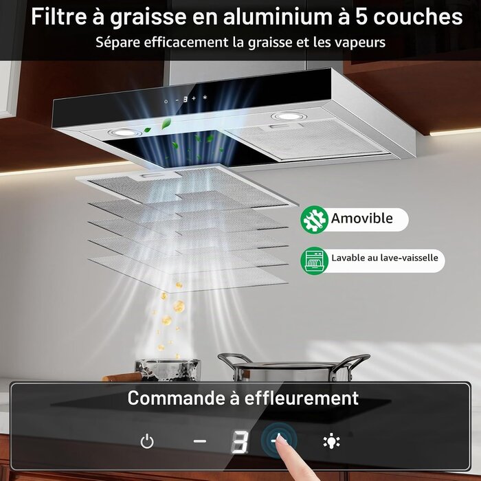 Hotte aspirante murale 60 cm A+++ Inox - 30% de remise