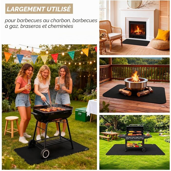 Tapis de barbecue 75x120 cm - Résistant au feu - Noir - 31% de remise