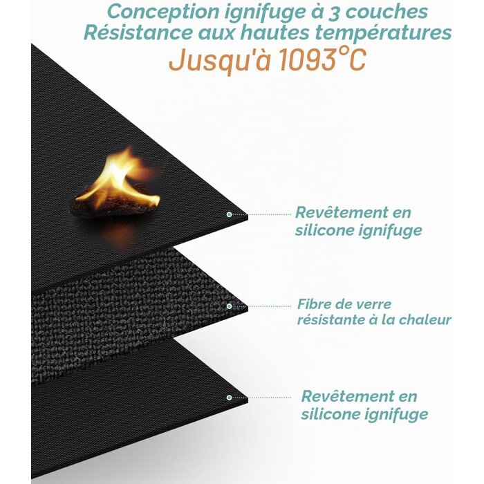 Tapis de barbecue 75x120 cm - Résistant au feu - Noir - 31% de remise