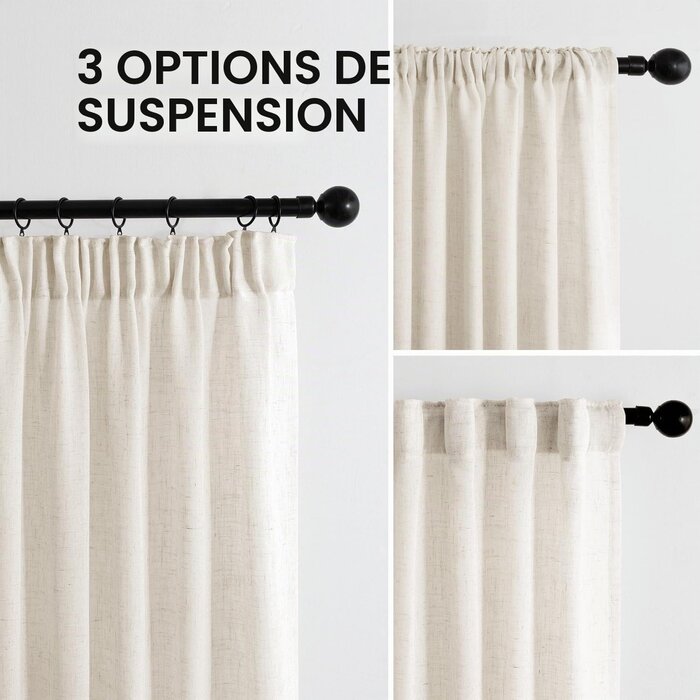 Lot de 2 rideaux en lin naturel - 140x270 cm - 33% de remise