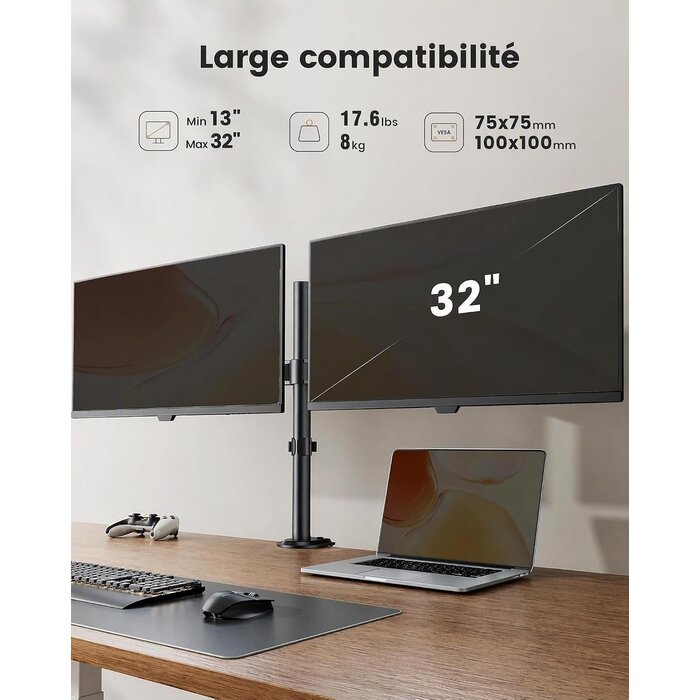 Bras articulé pour 2 moniteurs 13-32 pouces - 32% de remise