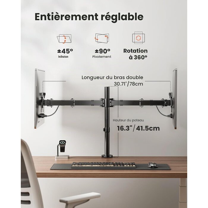 Bras articulé pour 2 moniteurs 13-32 pouces - 32% de remise