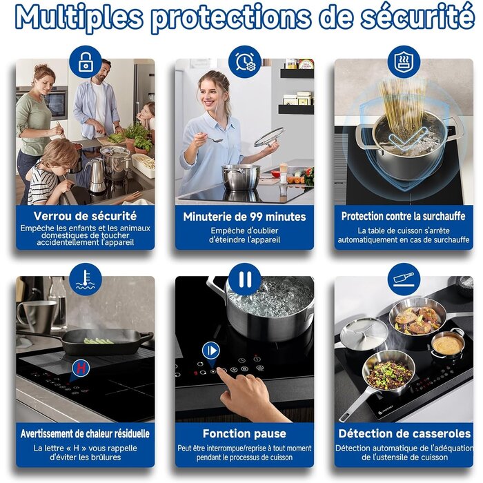 Plaque induction 60 cm 4 zones 7400W - Noir - 30% de remise