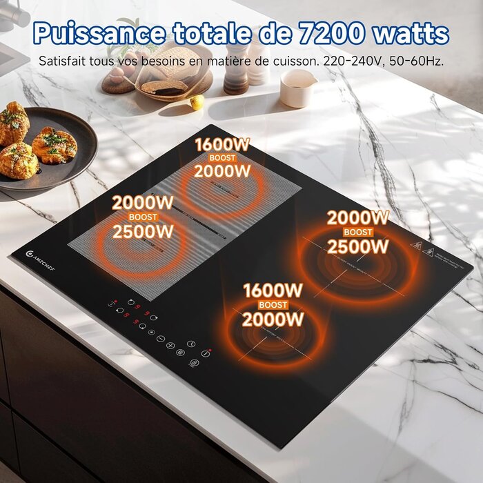 Plaque induction 60 cm 4 zones 7400W - Noir - 30% de remise