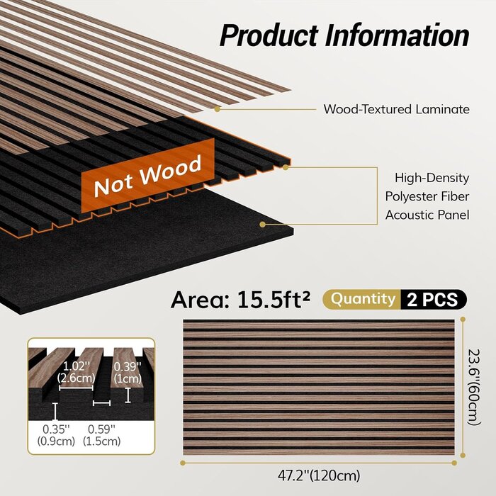 Panneaux acoustiques noyer 120x60cm - Lot de 2 - 32% de remise