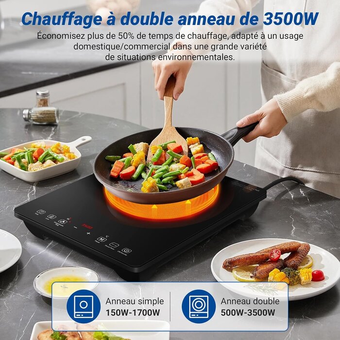 Plaque induction 3500W double zone - 34% de remise - État déballé