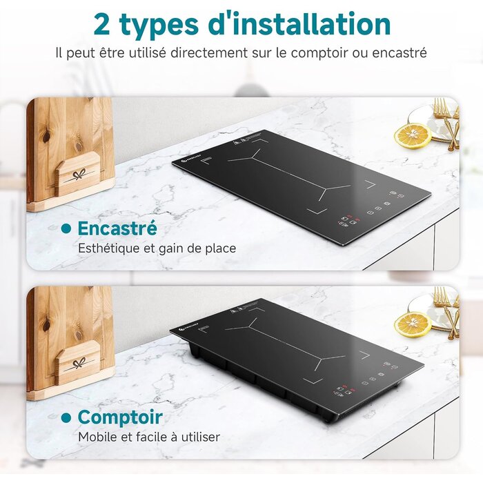 Plaque induction double 3300W zone flexible 30x52cm - 30% de remise