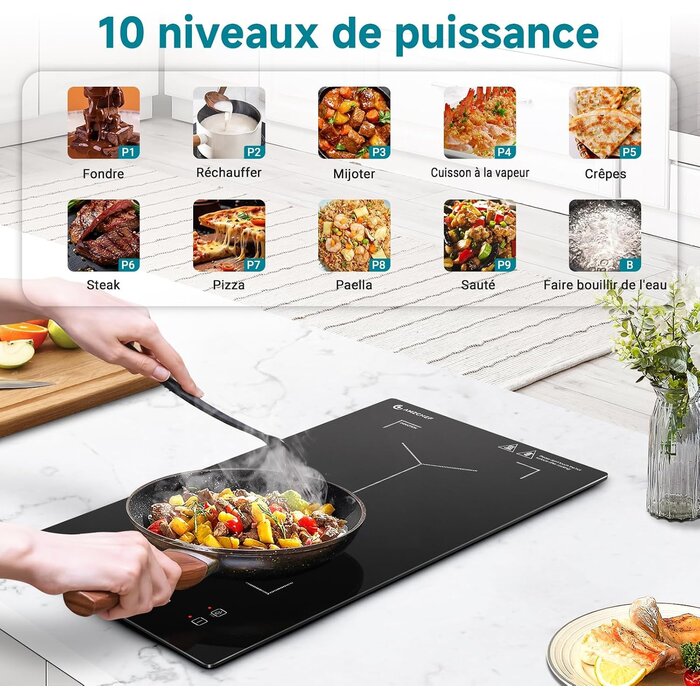 Plaque induction double 3300W zone flexible 30x52cm - 30% de remise