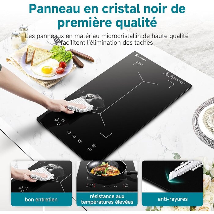 Plaque induction double 3300W zone flexible 30x52cm - 30% de remise