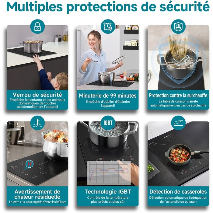 Plaque induction double 3300W zone flexible 30x52cm - 30% de remise