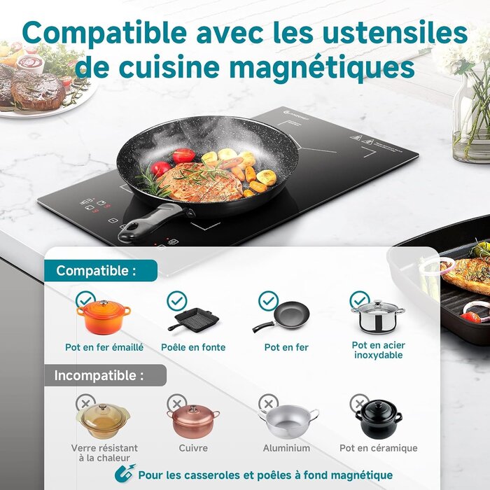 Plaque induction double 3300W zone flexible 30x52cm - 30% de remise