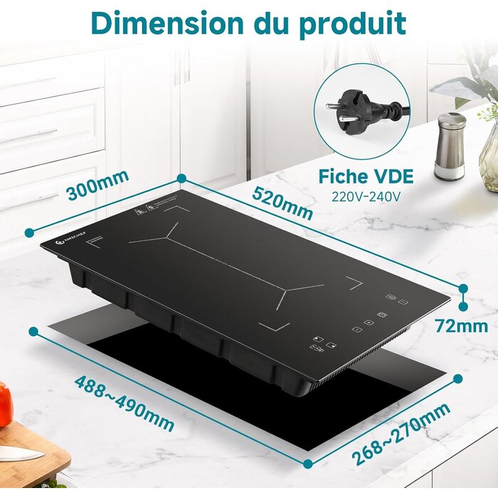 Plaque induction double 3300W zone flexible 30x52cm - 30% de remise