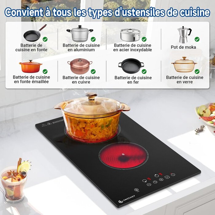 Table de cuisson vitrocéramique 2 zones 3200W - 35% de remise