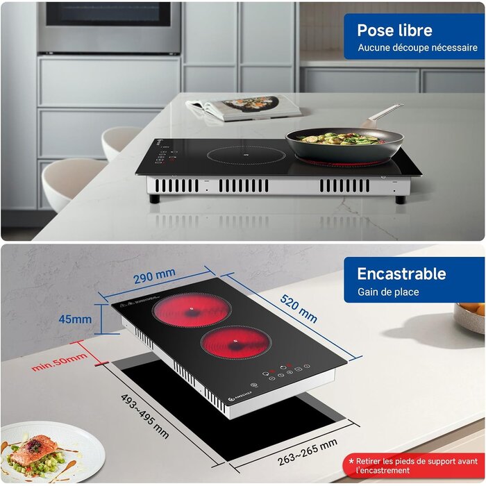 Table de cuisson vitrocéramique 2 zones 3200W - 35% de remise