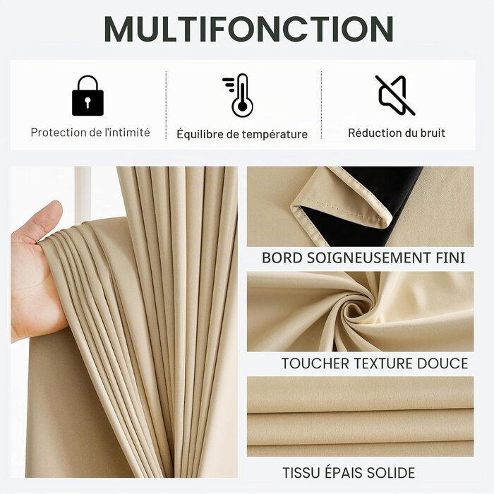 Lot de 2 rideaux occultants thermiques Biscotti Beige 140x220cm - 28% de remise