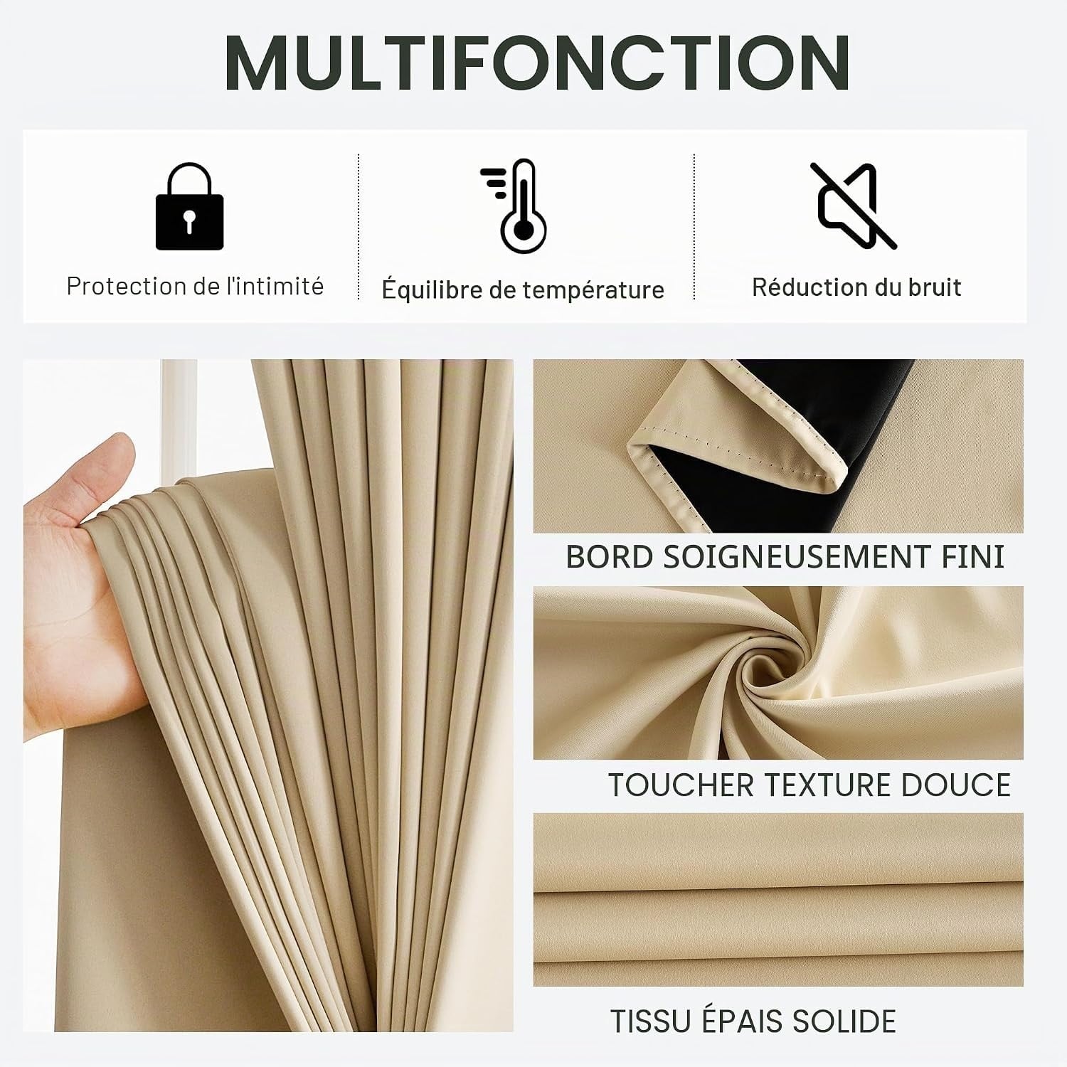 Lot de 2 rideaux occultants thermiques Biscotti Beige 140x220cm - 28% de remise