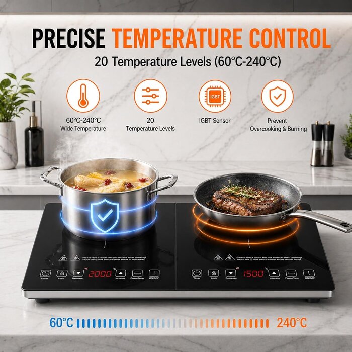 Plaque à induction double 3500W - 2 zones - Noir et argent - 35% de remise
