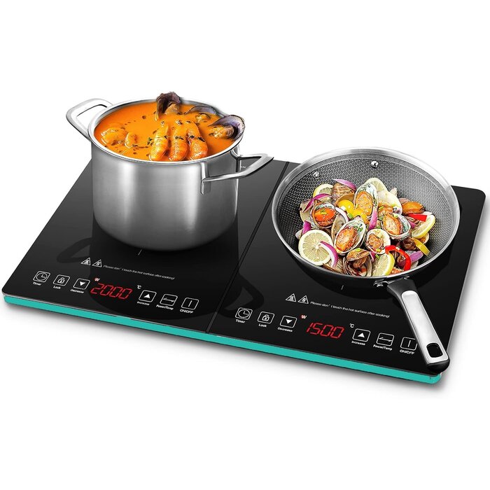 Plaque à induction double 3500W - 2 zones - Noir et argent - 35% de remise