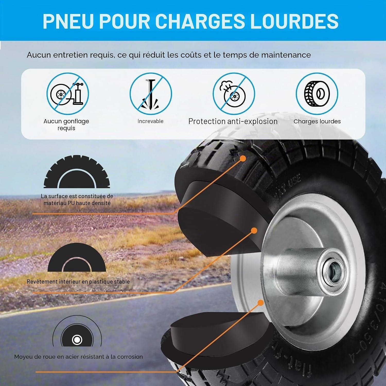 Lot de 2 roues pour diable increvables 260x85mm, axe 16mm - 32% de remise