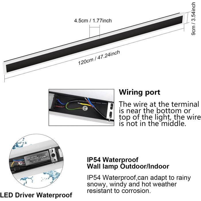 Applique Murale LED 120 cm IP54 35W - Noir - 34% de remise