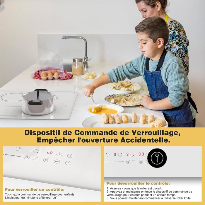 Plaque induction 60cm blanche 4 zones 3500W - 30% de remise immédiate