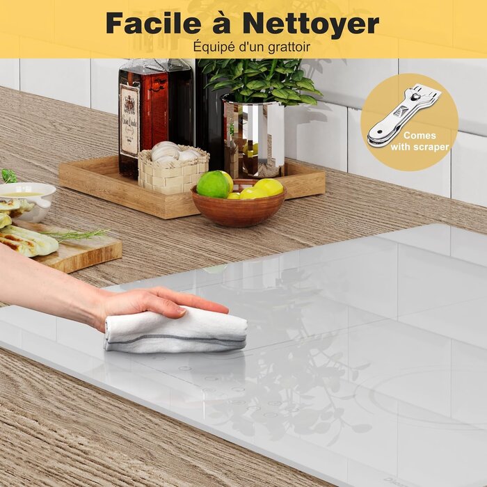 Plaque induction 60cm blanche 4 zones 3500W - 30% de remise immédiate