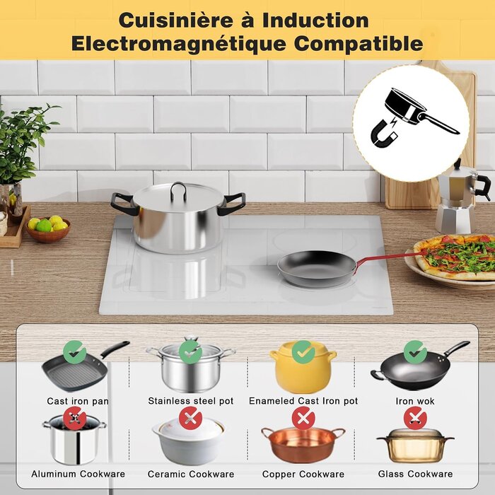 Plaque induction 60cm blanche 4 zones 3500W - 30% de remise immédiate