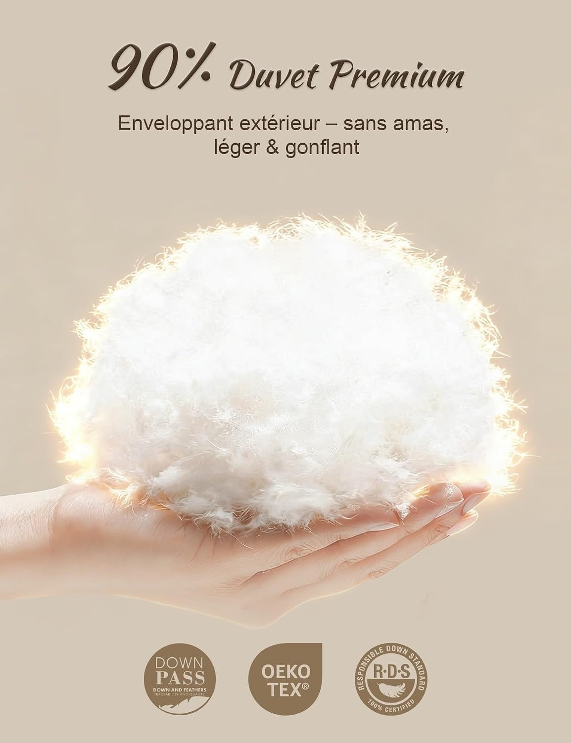 Lot de 2 oreillers en duvet 50x75 cm - 34% de remise