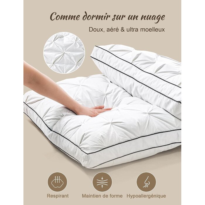 Lot de 2 oreillers en duvet 50x75 cm - 34% de remise