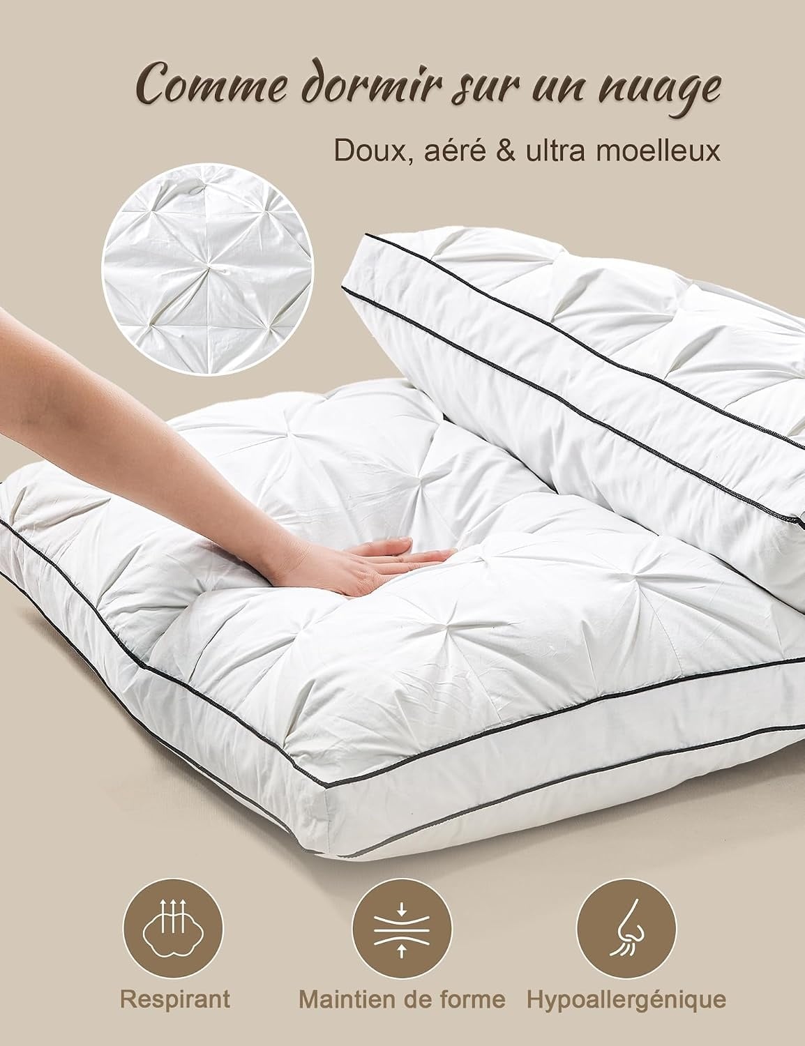 Lot de 2 oreillers en duvet 50x75 cm - 34% de remise