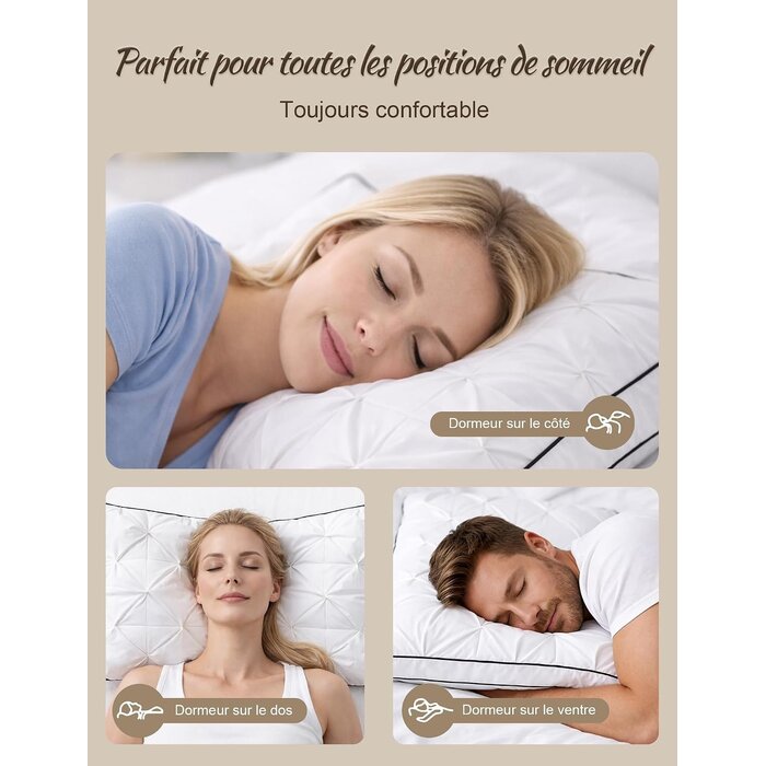 Lot de 2 oreillers en duvet 50x75 cm - 34% de remise